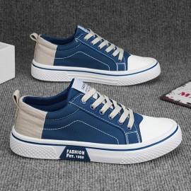 Men'S Lightweight Skateboard Sneakers - Low-Top Lace-Up Streetwear Shoes with Cushioned PVC Sole, Minimalist White & Navy Blue colorway - Breathable Fabric Lining for Urban Fashion, Gym, Everyday Casual Wear - Spring/Fall Seasonal Transition Shoes, Canvas Shoes For Men, Casual Shoes For Men, Men Canvas Sneakers, Men Sneakers, Mens Canvas Shoes, Mens Sneakers, Skate Shoes For Men, Sneakers For Men