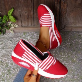 Summer Autumn New Striped Shoes Casual Round Toe Rocking Shoes Comfortable Mom Shoes Cross-border Large Size Women's Shoes, Women Shoes, Sneakers