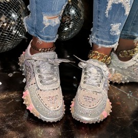 Shoes for Women Spring New Style Full Sparkling Women's Sports Casual Shoes Non-Slip Sneakers, Casual Footwear, Walking Shoes, Stylish Footwear, Fashion Sneakers, Comfortable Soles, Lightweight Footwear, Lowtop Shoes, Easyon Sneakers, Plus Size