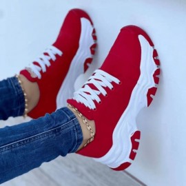 Women'S Chunky Platform Sneakers - Lace-Up Mid-Top Shoes with Cushioned EVA Insole & Non-Slip Rubber Outsole - All-Season Everyday & Formal Shoes - PU Cover Upper - Black/White Athletic Footwear for Women, Black And White Sneaker, Shoe For Women, Shoe For Women, Tenni Shoe For Women, Women Sneaker, Women Shoe, Women Athletic Shoe, Platform Shoe For Women, Sneaker For Women