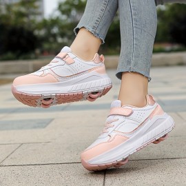 Women'S & Men'S All-Terrain 4-Wheel Roller Skates with 4-Wheel System - Low-Top EVA Upper & TPR Sole, Breathable Lace-Up Design for Outdoor/Indoor Use - Casual & Sporty All-Terrain Shoes (/Pink/) - Ideal Gift for Couples, Pink/