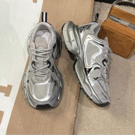 Women's Silvery Platform Sneakers Elegant Fashion Casual Shoes Height Increasing Athletic Tennis Shoes New