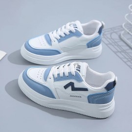 New Women'S Perforated Sports Shoes | Color-Block Thick Sole Casual Flats, Lace-up Closure, Low Top, All-season, EVA Material