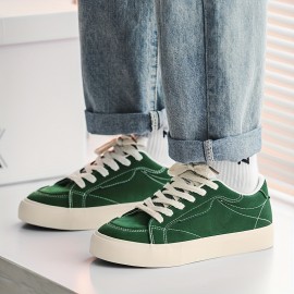 Men's Solid Skate Shoes, Comfy Non Slip Casual Lace Up Sneakers for Men's Outdoor Activities