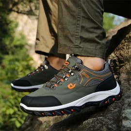 Men'S Low-Top Hiking Sneakers - Non-Slip, Durable EVA & Faux Upper, Breathable Mesh Lining, Lace-Up Casual Sports Shoes for All-Season Wear, Brown with Red Accents, Hiking Footwear | Stylish Hiking Shoes | Durable Footwear, Hiking Accessories