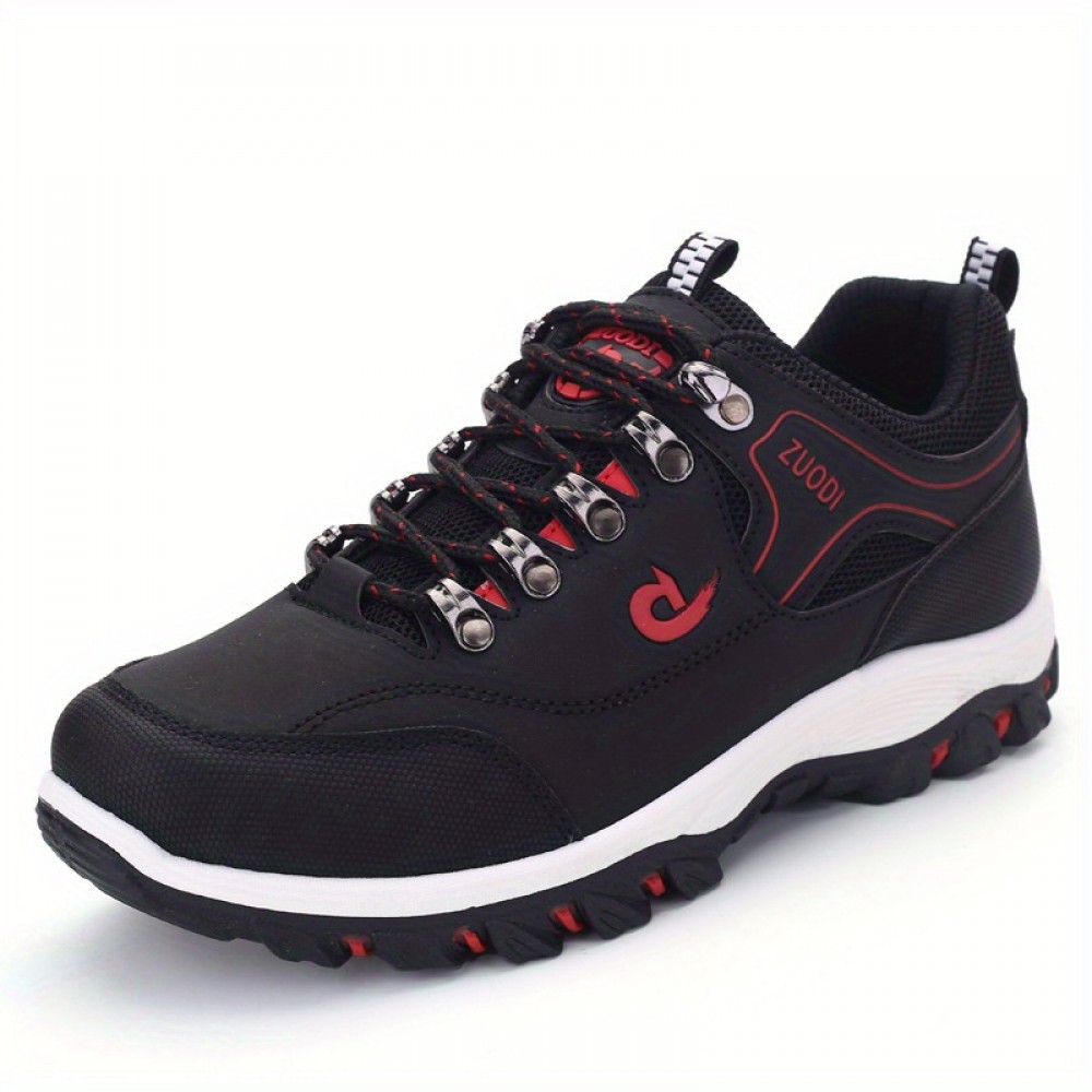 Men'S Low-Top Hiking Sneakers - Non-Slip, Durable EVA & Faux Upper, Breathable Mesh Lining, Lace-Up Casual Sports Shoes for All-Season Wear, Brown with Red Accents, Hiking Footwear | Stylish Hiking Shoes | Durable Footwear, Hiking Accessories