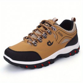 Men'S Low-Top Hiking Sneakers - Non-Slip, Durable EVA & Faux Upper, Breathable Mesh Lining, Lace-Up Casual Sports Shoes for All-Season Wear, Brown with Red Accents, Hiking Footwear | Stylish Hiking Shoes | Durable Footwear, Hiking Accessories