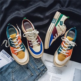 Summer New Men's Color-Block Canvas Shoes, Niche Breathable Trendy, Versatile Sports Casual Board Shoes
