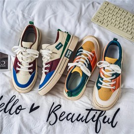 Summer New Men's Color-Block Canvas Shoes, Niche Breathable Trendy, Versatile Sports Casual Board Shoes