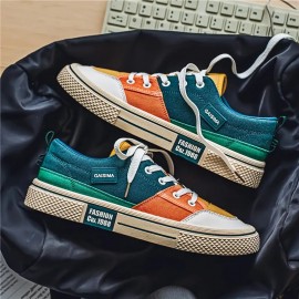 Summer New Men's Color-Block Canvas Shoes, Niche Breathable Trendy, Versatile Sports Casual Board Shoes