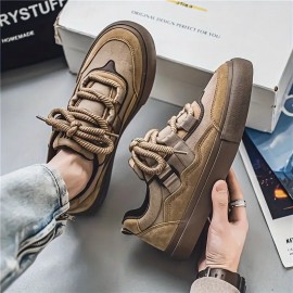Men'S Retro Sneakers with Thick Vulcanized Sole & Wide Laces - Low-Top Round Toe Casual Shoes, All-Season Durable Rubber Outsole & Synthetic Upper, Office - Comfortable Arch Support & Easy-Clean Design, Men Chunky Platform Shoe, Canvas Shoe For Men