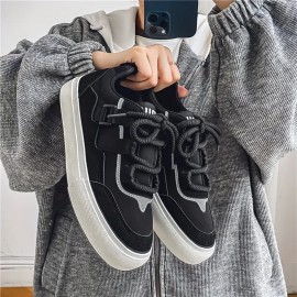 Men'S Retro Sneakers with Thick Vulcanized Sole & Wide Laces - Low-Top Round Toe Casual Shoes, All-Season Durable Rubber Outsole & Synthetic Upper, Office - Comfortable Arch Support & Easy-Clean Design, Men Chunky Platform Shoe, Canvas Shoe For Men