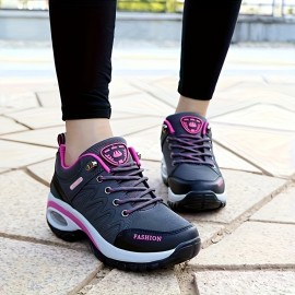 Women'S Casual Sneakers | Thick Sole, Cushioned, Fashion Outdoor Hiking, Non-Slip, Low-Top Ankle Boots, Running, Training Shoes, Microfiber, All-Season, Embroidered, Solid Color, Lace-up Closure