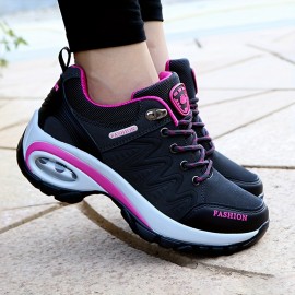 Women'S Casual Sneakers | Thick Sole, Cushioned, Fashion Outdoor Hiking, Non-Slip, Low-Top Ankle Boots, Running, Training Shoes, Microfiber, All-Season, Embroidered, Solid Color, Lace-up Closure