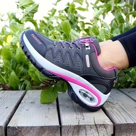 Women'S Casual Sneakers | Thick Sole, Cushioned, Fashion Outdoor Hiking, Non-Slip, Low-Top Ankle Boots, Running, Training Shoes, Microfiber, All-Season, Embroidered, Solid Color, Lace-up Closure