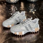 New Stylish Women's - Studded Sports Shoes, Shiny and Fashionable Low- Top Round- Toe Lace- up Casual Shoes, Comfortable Women's Low- Top Sports Shoes, Women Shoes, Sneakers