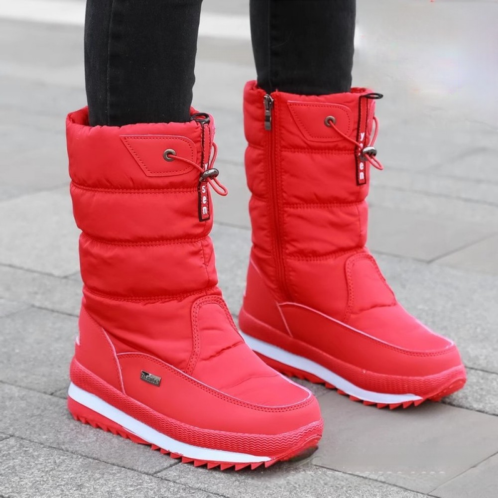 Winter New Thickened Fleece Drawstring Warm Locking Snow Boots for Women High Quality Non-Slip Outdoor Fishing Long Boots Height Increasing Shoes Plus Size Women's Shoes