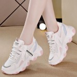 Women's Chunky Platform Sneakers - Korean- Inspired White/Pink/Black/Grey Cushioning Shoes, Breathable Mesh-like Athletic Dad Shoes with Thick PU Sole, Spring/Fall Casual Walking & Footwear