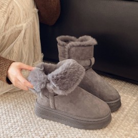 Women's Winter Boots with & Platform - Slip-Resistant Warm Round-Toe Snow Boots, Rubber Upper & Sole, Cushioning for Ice Traction - Cozy -Weather Shoes