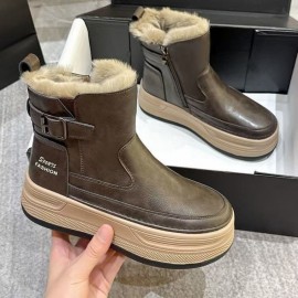 Women's Winter Warm Fleece-Lined Short Snow Boots with Height Increase, Thick Non-Slip PVC Sole & Upper - Round Toe Casual Weather Boots for Ice, Snow, and Daily Use (Zipper Closure)