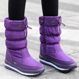 Winter New Thickened Fleece Drawstring Warm Locking Snow Boots for Women High Quality Non-Slip Outdoor Fishing Long Boots Height Increasing Shoes Plus Size Women's Shoes